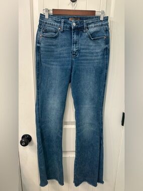 Judy Blue High Rise Raw Hem Flare Jeans Size 9/29 Medium Wash Stretch